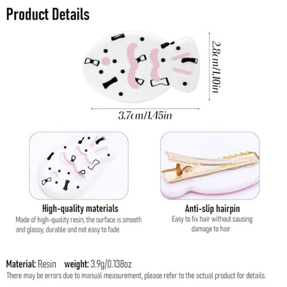 6 Pcs Snap Hair Clips Glossy White Resin Small Fish Hairpin Cute Black Polka Dot Bow Pattern Metal Barrettes Headwear for Women Hair Styling Accessories Gifts - color: Style 16