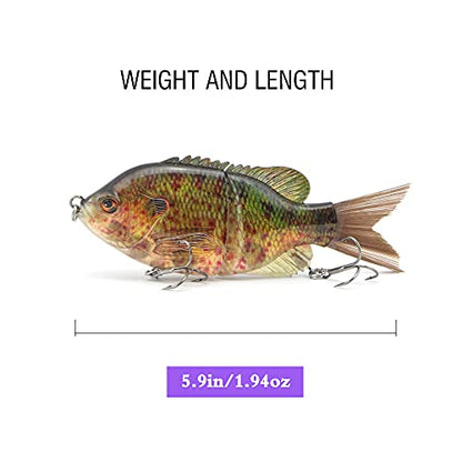 5.9in Multi Jointed Swimbait Fishing Lures Bait,2 Segment Big Giant Sinking Fishing Bass Lures,Crankbaits Swimbaits with Treble Hook - color: 5.9in,1.94oz-Color C