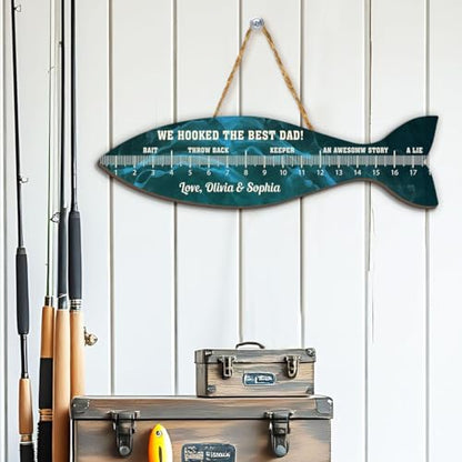 Personalized Wooden Fish Ruler for Fathers Day, Gift From Kids, Fishing Gift for Dad, Funny Fish Ruler Sign for Dad, Fisherman Gifts for Grandpa Sign with Grandkids Name