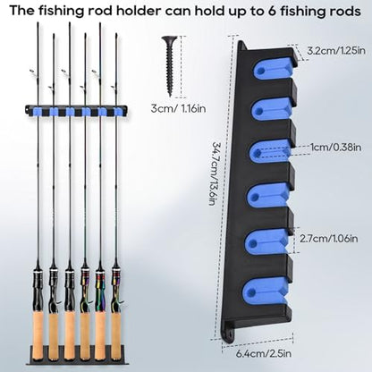 Axlksia Fishing Rod Holder Wall Mount, 1 Pair Fishing Pole Holders for Garage, Boats, 6 Fishing Rod Storage Racks (Vertical Blue) - color: Vertical Blue