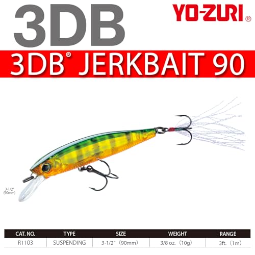 YO-Zuri(ヨーヅリ) バスルアー 3DB ジャークベイト 90/110 (SP) 90mm/110mm サスペンドタイプ - color: Prism Ghost Shad, size: 3-1/2"