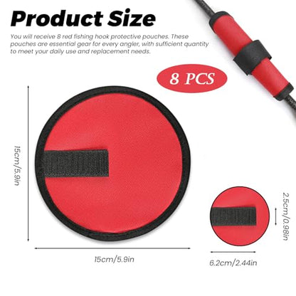 8 Pieces 5.9''/15 CM Fishing Hook Covers Shield, Fishing Lure Covers Protector, Lure Wraps Guard with Touch Fastener for Fisherman Rod Bait Pole Reel Storage Sleeve - color: Red