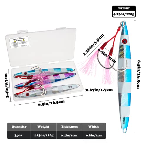 Fishing Jigs Vertical Saltwater Jigs Vertical Jigging Spoon Fishing Tuna Lures Boat Fishing Artificial Lures for Tuna, Grouper, Dogtooth, Snapper, Bass, Salmon/60g, 80g,120g - color: colorful
