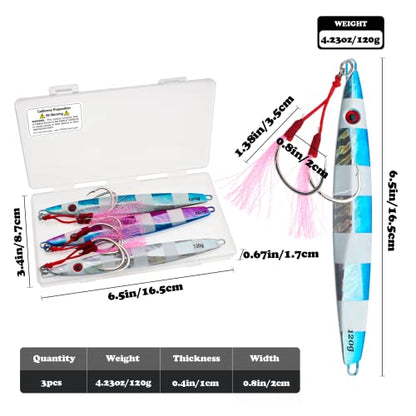 Fishing Jigs Vertical Saltwater Jigs Vertical Jigging Spoon Fishing Tuna Lures Boat Fishing Artificial Lures for Tuna, Grouper, Dogtooth, Snapper, Bass, Salmon/60g, 80g,120g - color: colorful