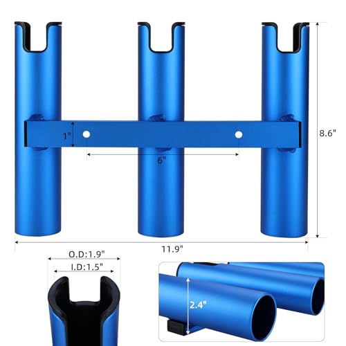 NovelBee 2pcs 3 Tube Fishing Rod Holders for Boat,Aluminium Rod Holders with Screws - color: Blue & Black