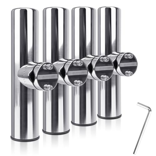 4Pcs Stainless Steel Fishing Rod Holder, Adjustable Rail Mount Clamp-On Fits 7/8"-1" Rails – Heavy Duty Fishing Pole Holder for Boat Kayak Pontoon