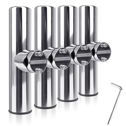 4Pcs Stainless Steel Fishing Rod Holder, Adjustable Rail Mount Clamp-On Fits 7/8"-1" Rails – Heavy Duty Fishing Pole Holder for Boat Kayak Pontoon