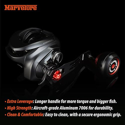 Power Handle 2.95'' (75 mm) Compatible for Shimano Curado Tranx, Daiwa Lexa, Penn Fathom Squall Low Profile, Okuma Komodo, Quantum Accurist Baitcasting Reels - color: Black Red, size: 7x4 mm (Voyager)