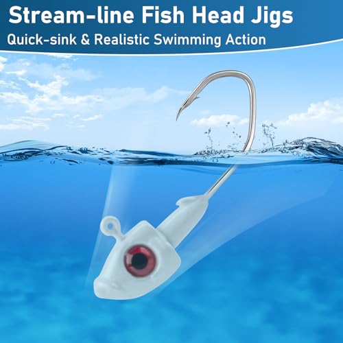 Dr.Fish 10 Pack Crappie Swimbait Jig Heads Freshwater Fishing Jig Minnow Style 3D Eyes Sickle Hook for Panfish Bluegill Bass Walleye Trout Fishing - color: White, size: 1/8oz-10 Pack