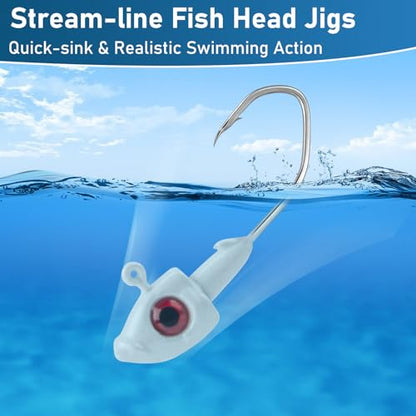 Dr.Fish 10 Pack Crappie Swimbait Jig Heads Freshwater Fishing Jig Minnow Style 3D Eyes Sickle Hook for Panfish Bluegill Bass Walleye Trout Fishing - color: White, size: 1/16oz-10 Pack