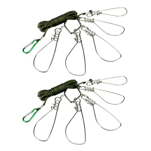 NOLITOY 2 Sets Fishing Lock Stainless Steel Stringer with 5 Hooks for Kayak Trout Fishing and Outdoor Use