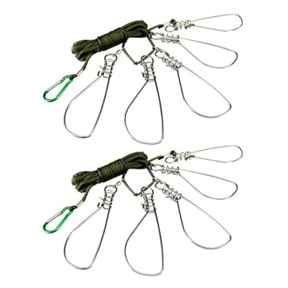 NOLITOY 2 Sets Fishing Lock Stainless Steel Stringer with 5 Hooks for Kayak Trout Fishing and Outdoor Use