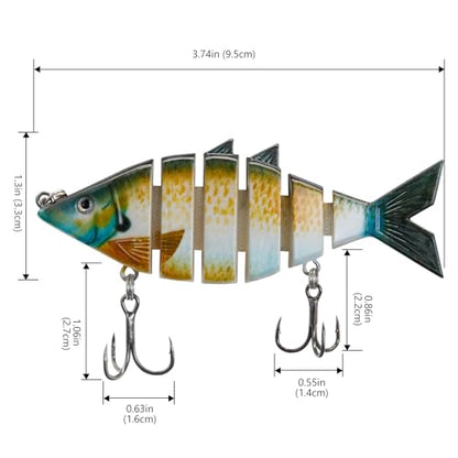 BASSDASH Bone Swimbait Multi Jointed Hard Fishing Lure for Bass Trout Bluegill Pike with Angled Cut Segments - color: Orange Bluegill