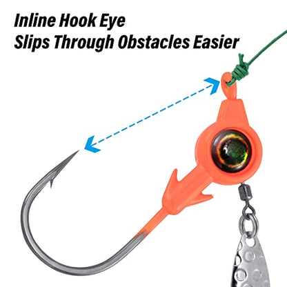 Dr.Fish 10 Pack Underspin Jigs Heads 3D Eye Freshwater Swimbait Jig Freshwater Bass Walleye Fishing Mustad Hooks Willow Blade 1/8oz,3/16oz,1/4oz,3/8oz - color: Orange, size: 3/8oz(#4/0 Hooks)