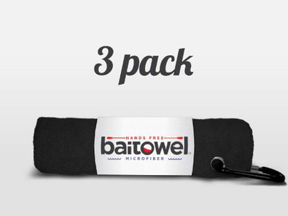 Bait Towel 3 Pack Fishing Towels with Clip, Plush Microfiber nap Fabric, 16x16, The Original Bait Towel Value 3 Pack - color: Midnight Black