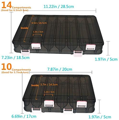 Double-Sided Fishing Lure Hook Tackle Box Visible Hard Plastic Clear Fishing Lure Bait Squid Jig Minnows Hooks Accessory Storage Case Container (Brown-10 Slots) - color: Brown-10 Slots