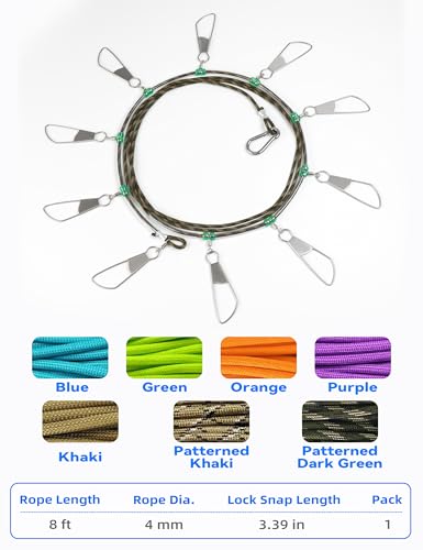 BLUEWING V2 Fishing Stringer Fish Keeper with 10 Stainless Steel Lock Snaps and 8ft Floating Rope - color: Purple