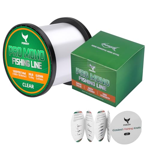 Monofilament Fishing Line with Knot Guide Card, Tangle-Free Snap Ring for No More Mess, Low Memory Smooth Casting Nylon Mono String, 15/20/30/50/80LB, 220-1050 Yards - color: Clear, size: 30LB 1050Yards