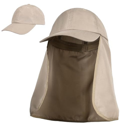 Tirrinia Wide Brim Sun Hat with Neck Flap for Men & Women, Breathable Hiking Fishing Safari Hat, Outdoor UV Protection Cap - color: #3 Khaki