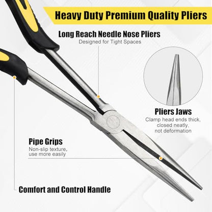 Long Needle Nose Pliers-11’’, for Home,Fishing, Jewelry,Crafts, 1pcs | for Tight Spaces,Paper Clamp Precision, High Carbon Steel, Non-slip Handle,Effort-Saving Design - style: One-11in