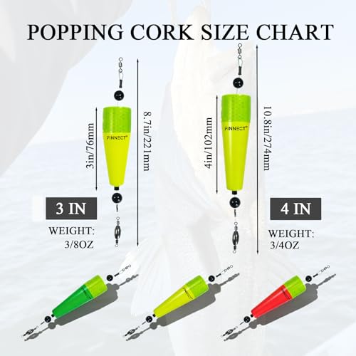Popping Cork Fishing Floats, 3in/4in Weighted Fishing Bobbers, 3/6-Pack for Saltwater & Freshwater - size: 3in-6 Pack