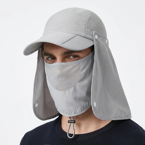 Foldable Baseball Cap with Detachable Neck Flap and Face Cover Portable Sun Hat Fishing Hats for Men Women - color: Green