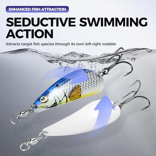 Spinner Spoons Hard Metal Fishing Bait Lures Kit for Pike Walleye Musky Bass Trout-3D Eyes & Treble/Single Hooks with Tackle Box in Freshwater and Saltwater - color: Color B-5PCS