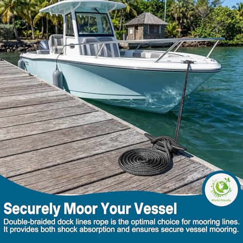 2 Pack 1/2" x 15' Boat Dock Lines for Boat & Pontoon, Premium Marine- Grade Double Braided Nylon Boat Lines, Pre-Spliced with a 12" Eyelet-Black,High Strength,Easy Handling,Boating Gifts for Men. - size: 1/2" x 15' (Pack of 2)