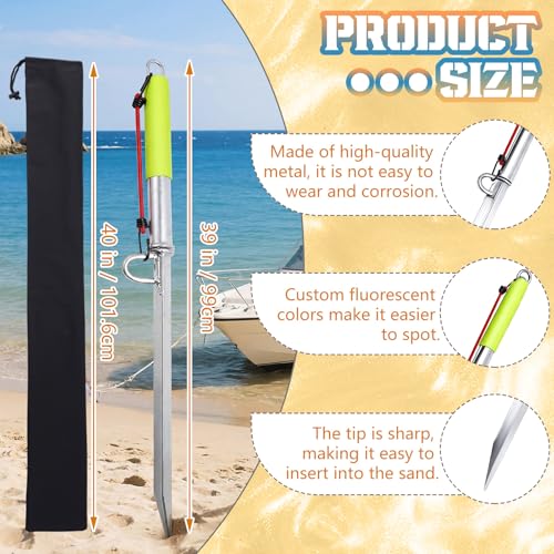39 Inch Heavy-Duty Sand Spike Boat Anchor with Neon Green Handle Self Hammering Beach Spike Anchor for Small Boats, Jet Skis, and Kayaks for Shallow Water Shore, Sandbar, Beaches