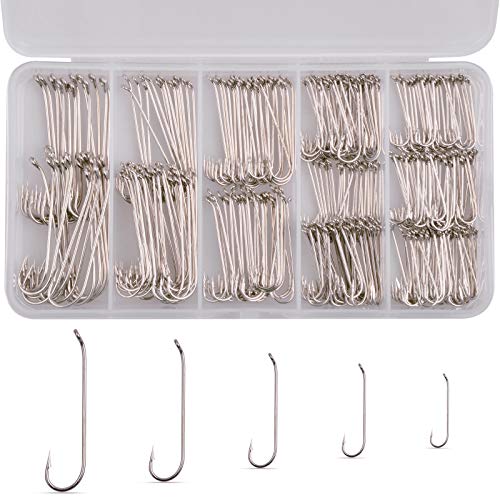 Fly Tying Hooks Assortment Dry Fly Fishing Hooks for Trout Salmon Fishing | Black Nickel High Carbon Steel, 480pcs/320pcs Fly Hooks for Dry Wet Nymphs Streamers Caddis Pupa Freshwater Saltwater Fishing - style: 320pcs