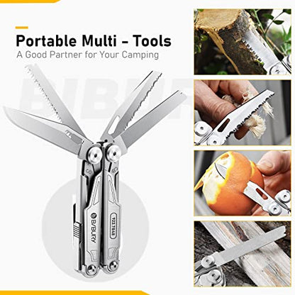BIBURY Multitool with Pocket Knife, 19-in-1 Stainless Steel Pliers with Scissors, Self-locking Multi tools with EDC Sheath for Home, Camping, Hiking, Survival, Gifts for Men, BI2038A - size: 19-IN-1
