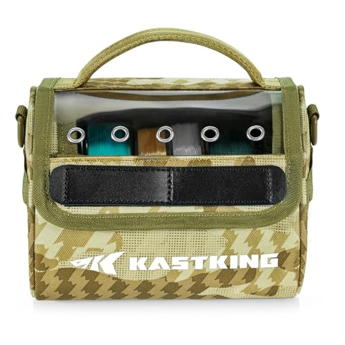 KastKing BaitSpace Line Management Bag, Fishing Line Storage Bag with Water Resistant Nylon, Clear View Window, Removable Divider, Tangle-free Leader Line Holder - color: C: Khaki Camo-Medium