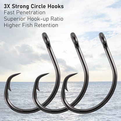 Dr.Fish 30 Pack Circle Hooks 3X Strong in-Line for Saltwater & Freshwater, Live Bait Non-Offset Fishing Hooks for Striper, Catfish, Mackerel, Bass, Tuna - size: #1/0-30 Pack