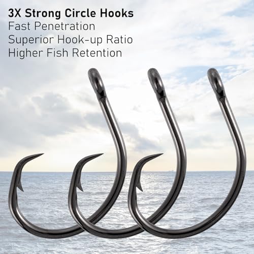 Dr.Fish 30 Pack Circle Hooks 3X Strong in-Line for Saltwater & Freshwater, Live Bait Non-Offset Fishing Hooks for Striper, Catfish, Mackerel, Bass, Tuna - size: #4/0-30 Pack