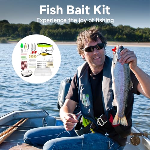 127Pcs Fishing Lures Kit for Bass Trout, Complete Tackle Box with Topwater Frog Minnow Soft Plastics Jigs Hooks & Weights, Freshwater Saltwater Fishing Gear Gifts for Men Dad