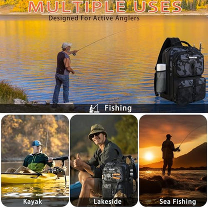 Fishing Backpack with Tackle Boxes & Lures Kit Lightweight 25L Tackle Bag with Fishing Gear and Rod Holder, Fish Gifts for Men Woman-Camo Backpack - color: Camo Backpack