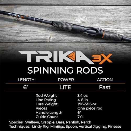 TRIKA 3X Carbon Rod Carbon Weave Rod for Extra Sensitive Vibration | Longer Casting | Lightweight Freshwater Fishing Pole - style: Spinning 6' Lite/Fast 1pc.