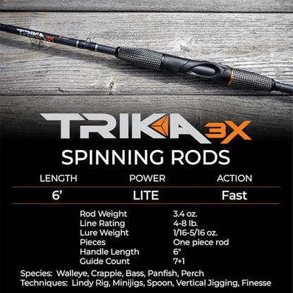 TRIKA 3X Carbon Rod Carbon Weave Rod for Extra Sensitive Vibration | Longer Casting | Lightweight Freshwater Fishing Pole - style: Spinning 6' Lite/Fast 1pc.