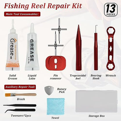 THKFISH Fishing Reel Repair Tool Kit, 13 Pcs Fishing Reel Bearing Tool Kit Remover Reel Bearing Remover Kit for Baitcasting Reel Lightweight DIY Use Tools