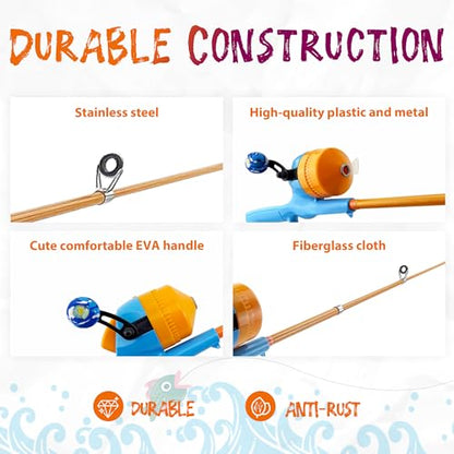 Kids Fishing Pole, Telescopic Fishing Rod, Toddler Collapsible Fishing Rod and Reel Combo with Tackle Box, Fishing Line, Bobber, and Soft Lures for Boy, Girl, Youth, Beginner, Over 4 Years Old - color: pink+orange