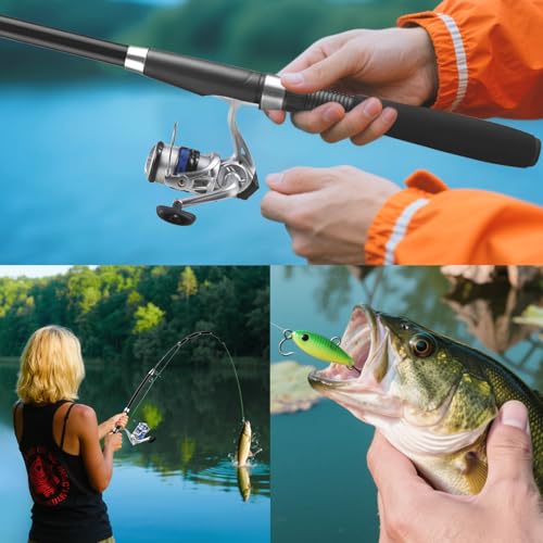 Telescopic Fishing Rod and Reel Combo Set, 2PCS Collapsible Fishing Poles, Fishing Kit with Spinning Reel Fishing Pliers and Lip Gripper, Travel Saltwater Freshwater Fishing Gear for Adults Beginners - color: 2.1M/6.89FT