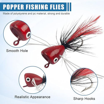 Fly Fishing Lures Poppers Flies Panfish Bluegill Bass Flies Bugs Lures Dry Flies Wet Flies Popper Lures 12/15pcs - color: black-12pcs