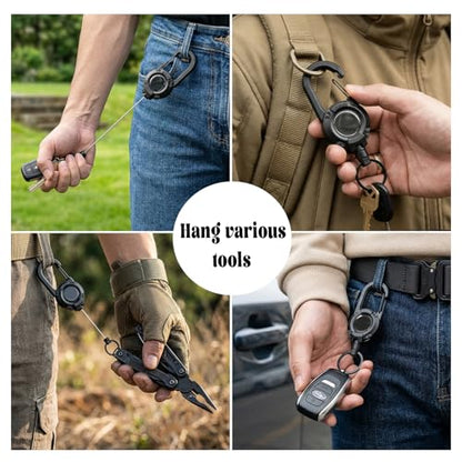 Retractable Keychain 3-Pack Heavy Duty Zinger Retractors 24" Auto-Extend Lanyard for Keys ID Badges & Small Tools Lightweight Gear Keeper for Outdoor & Daily Use (Black)