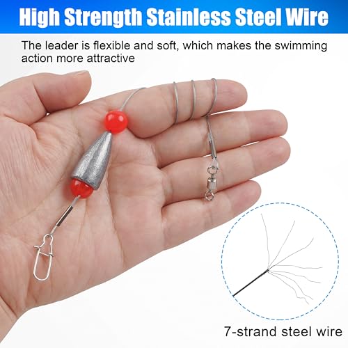 Carolina Rigs for Bass Fishing, Pre Rigged Carolina Catfish Rigs Kit Ready Tied Steel Fishing Leaders with Bullet Fishing Weights Beads for Saltwater Freshwater 3/8oz 1/2oz 3/4oz - size: 1/2oz(14g), style: 10pcs