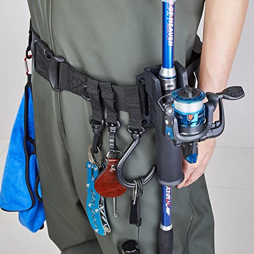 Fishing Rod Holder Belt Kit - Premium 3rd Hand Rod Holder Adjustable 24 Angle Fly/ Wading Fishing Belt Clip for Pole Holster, Pliers & Stringer - color: Wading Belt