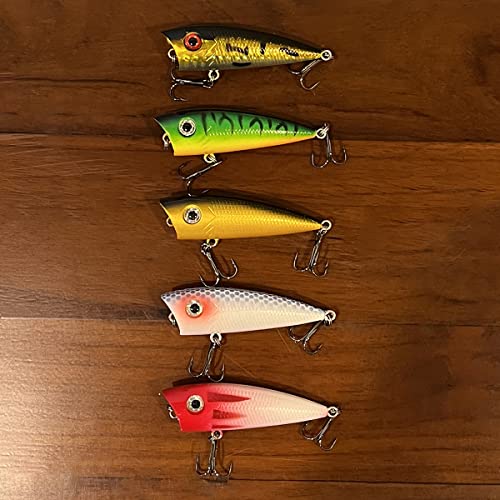Popper Fishing Lures Topwater Fishing Baits Hard Baits 3D Eyes Swimbait Crankbait with Treble Hook for Bass Trout Freshwater Saltwater - color: 5pcs-2.36in/0.22oz