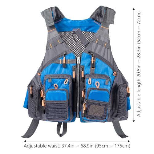 BASSDASH Strap Fishing Vest Adjustable for Men and Women, for Fly Bass Fishing and Outdoor Activities - color: Blue