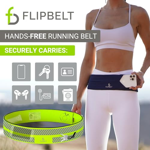 FlipBelt Classic Running Belt, Phone Holder for Running, Money Belt Pouch - color: Reflective Neon Yellow, size: Extra Small