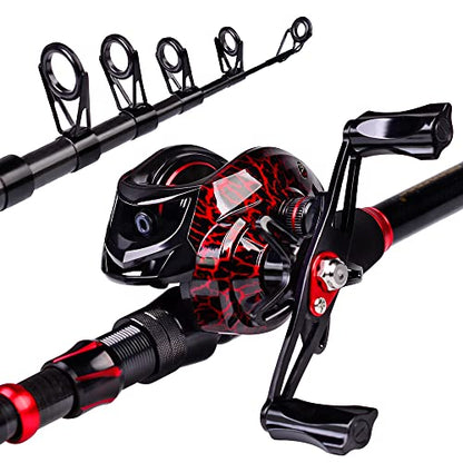 Fishing Rod and Reel Combo, 6.9ft Carbon Fiber Telescopic Fishing Pole with Spinning/Baitcasting Reel Combos, Sea Saltwater Freshwater Ice Bass Fishing Tackle Set Fishing Rods Kit - color: B:Baitcasting Combo 6.9FT+Left Handed Reel
