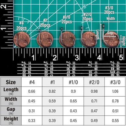 Alwonder 100-Pack Circle Hooks in-Line Fishing Hooks 3X Strong for Catfish, High Carbon Steel Non-Offset Closed Eye Wide Gap Circle Hook for Bass Striper Trout Bluegill Walleye - #4#1#1/0#2/0#3/0 - color: #4 #1 #1/0 #2/0 #3/0 Kit - 3X Strong